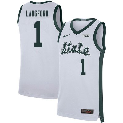 Men Michigan State Spartans NCAA #1 Joshua Langford White Authentic Nike Retro Stitched College Basketball Jersey CL32U38UL